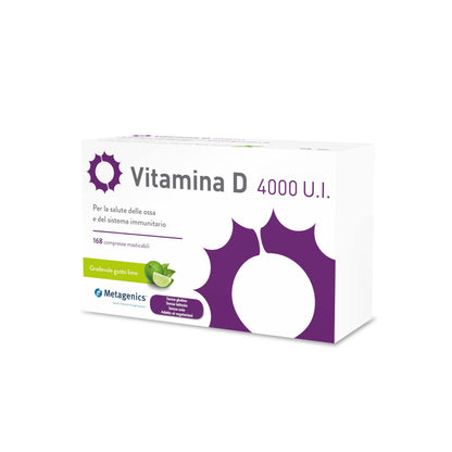 Metagenics Vitamina D 4000 U.I. - Integratore Alimentare Sistema Immunitario - Per la Salute delle Ossa - Gusto Lime - 168 Compresse Masticabili