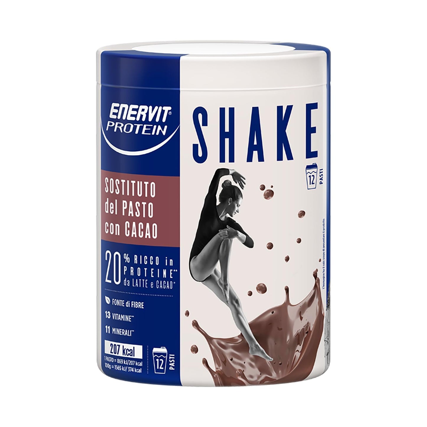 Enervit Meal Shake Cacao Protein, Bevanda Proteica Adatto Come Sostituto del Pasto, Ricco di Proteine, la Confezione Copre 12 Pasti, 20% Proteine, 13 Vitamine e 11 Minerali