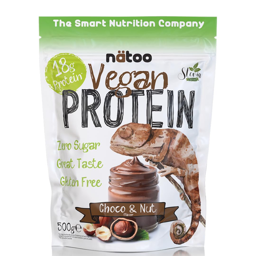 NÄTOO Proteine in Polvere Vegane - 500g Gusto Choco Nut senza Zucchero - Proteine in Polvere Isolate Vegetali provenienti dal Pisello e dal Riso - 18 grammi per Porzione - Proteine senza lattosio