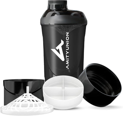 AMITYUNION Shaker per proteine - L'ORIGINALE Senza BPA con setaccio, scala per frullati di siero di latte cremosi, tazze Gym Deluxe per isolati e concentrati sportivi, (Tazza fumogena nera)