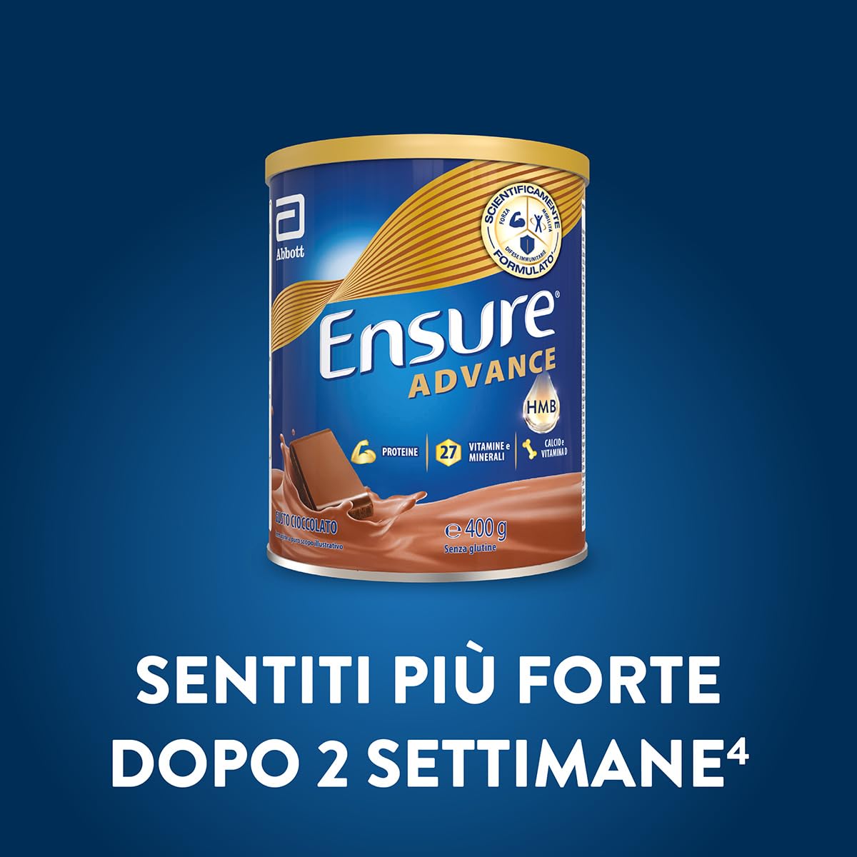 Ensure Advance Integratore Alimentare Proteico in Polvere, con 27 Vitamine e Minerali, Integratore Alimentare con Proteine, Calcio e HMB, Confezione 850g, Gusto Cioccolato