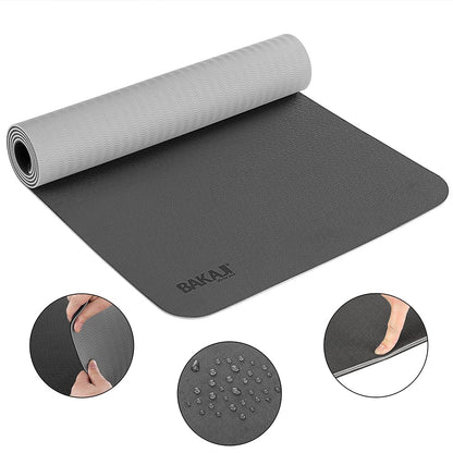 BAKAJI Tappetino Yoga in TPE Ecologioco Doppio Strato Antiscivolo Alta Densità Materassino Tappeto Allenamento Fitness Aerobica Palestra Ginnastica Dimensione 180 x 61 cm con Custodia