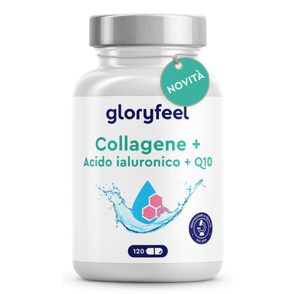 Collagene Marino con Acido Ialuronico, con Coenzima Q10, Vitamina C e Zinco, Vitamine A, B12, D3, Magnesio, 60 Capsule, Collagene Marino Idrolizzato, Collagene Integratore Pelle, Ossa e Articolazioni