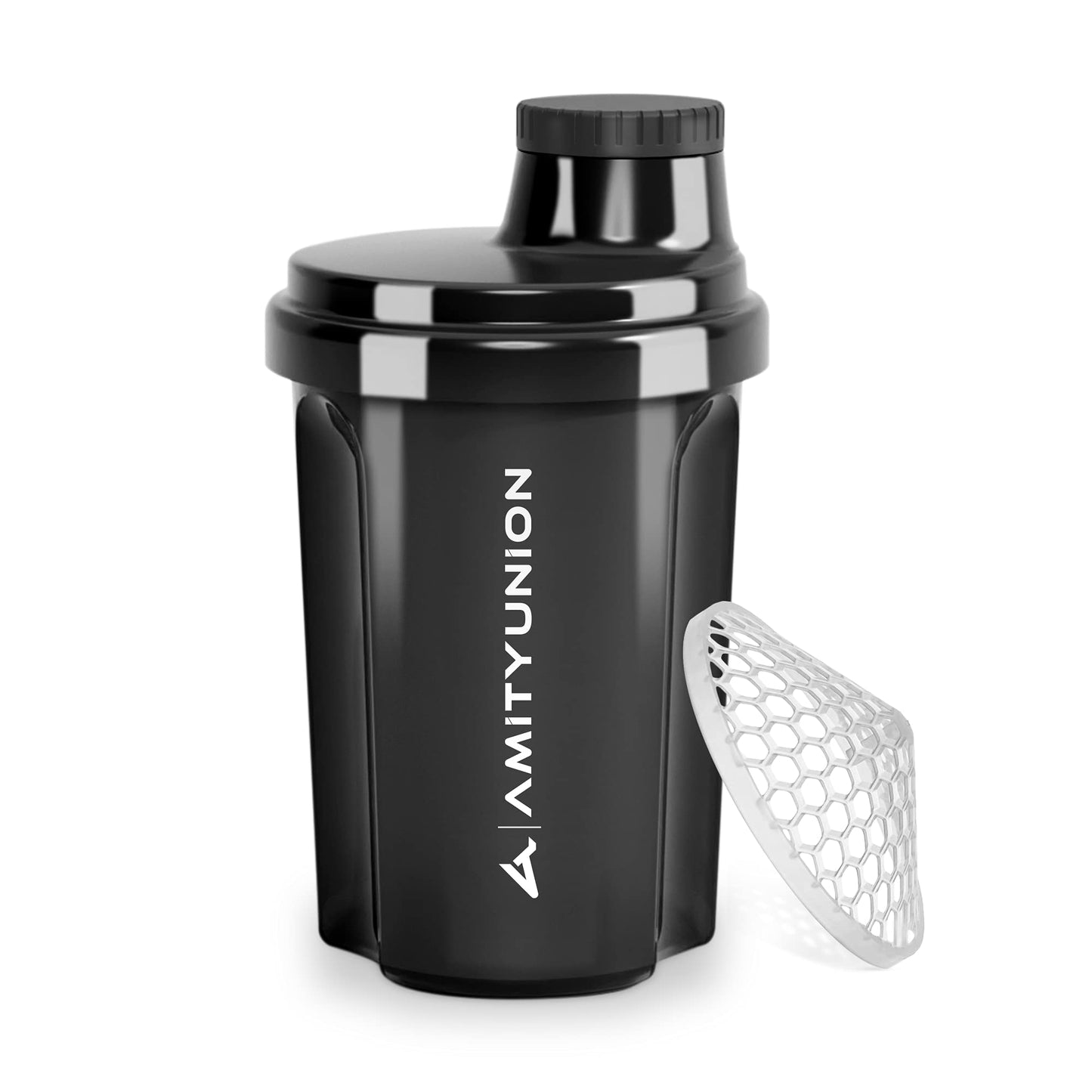 AMITYUNION Shaker per proteine 300 ml Heaven a prova di perdite, senza BPA con setaccio cliccabile e scala per frullati cremosi di siero di latte, shaker per proteine, originale in Fumo nero