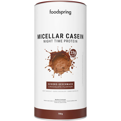 foodspring Caseina micellare per recupero notturno - Caseine proteine favorisce crescita e recupero muscolare - 23g di proteine caseina per frullato e senza zucchero (750g | Cioccolato)