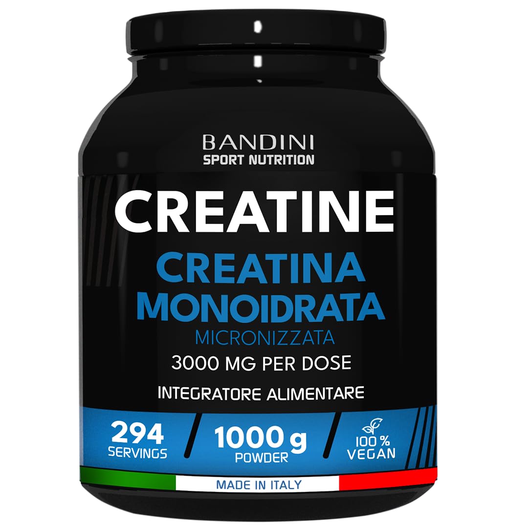 Bandini® Creatina Monoidrata Micronizzata 1kg/1000g in Polvere Pura e Vegana al 100% - Integratore Alimentare per Palestra, Sport, Fitness e Pre Workout - A base di Creatine Monoidrato