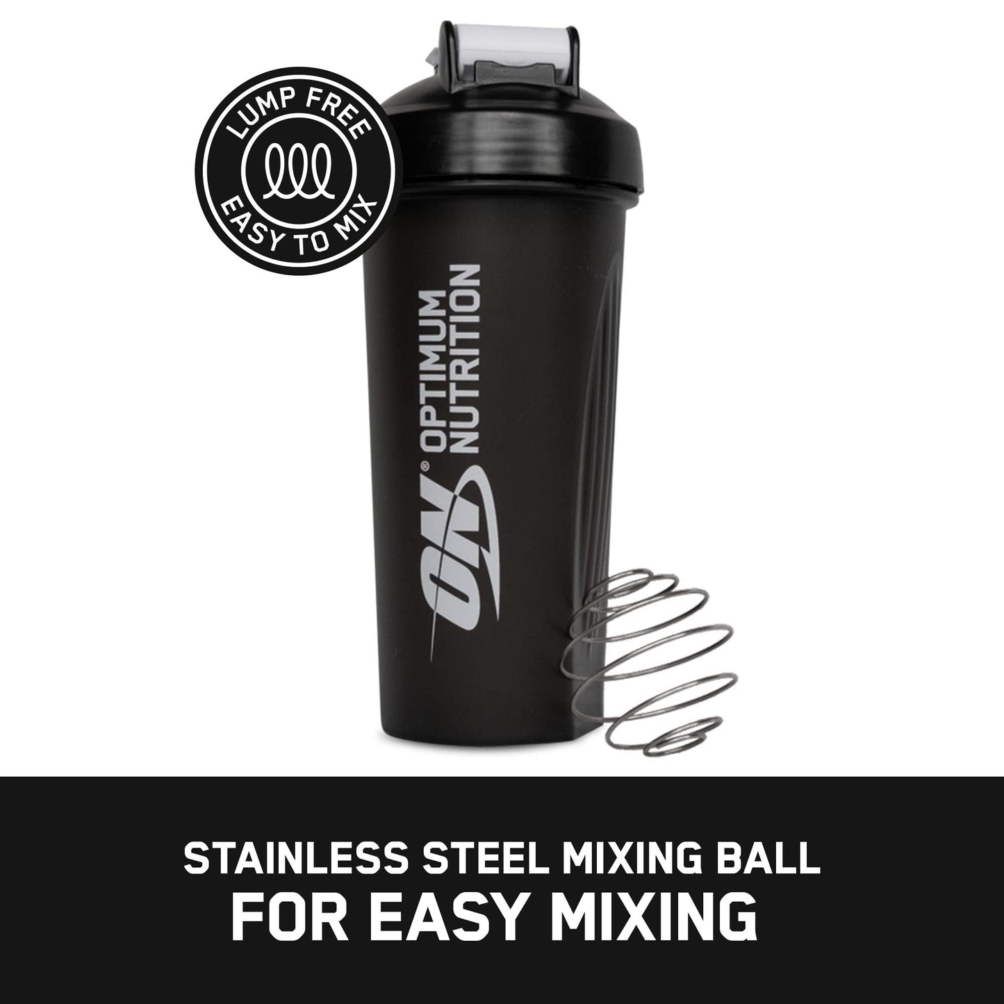 Optimum Nutrition Shaker con sfera di miscelazione in acciaio inox, senza BPA e DEHP, lavabile in lavastoviglie, per proteine in polvere, integratori per allenamento e frullati sostitutivi dei pasti,