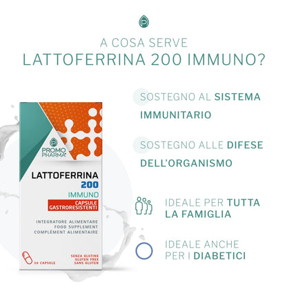 Lattoferrina 200 Immuno - Integratore Alimentare - Sostegno al Sistema Immunitario e alle Difese dell'Organismo, Ideale per Tutta la Famiglia - 30 stick pack da 1 g