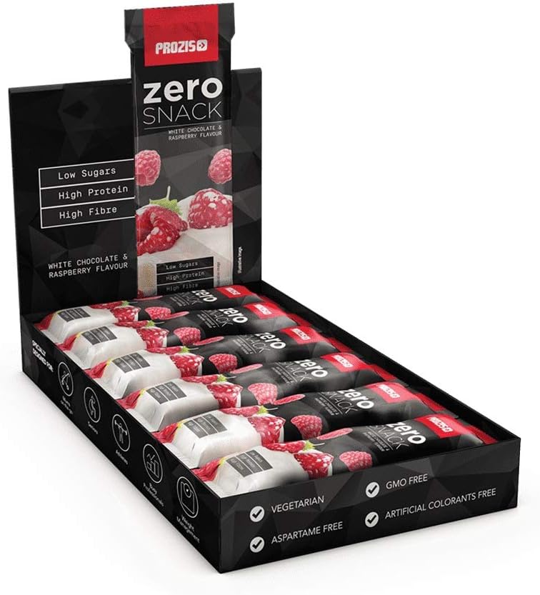 Prozis Zero Snack, 35 g, Cioccolato Bianco con Lamponi, Confezione da 12 Pezzi