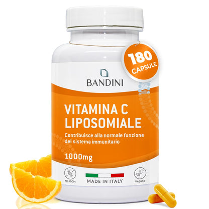 Bandini® Vitamina C Liposomiale 1000mg, 3 mesi, Vegana | Vit C 100% Vegana ad Alto dosaggio | Sistema Immunitario, Ossa, Cartilagini, Pelle, Denti, Stanchezza | Vitamin C Pura Acido Ascorbico 180 cps