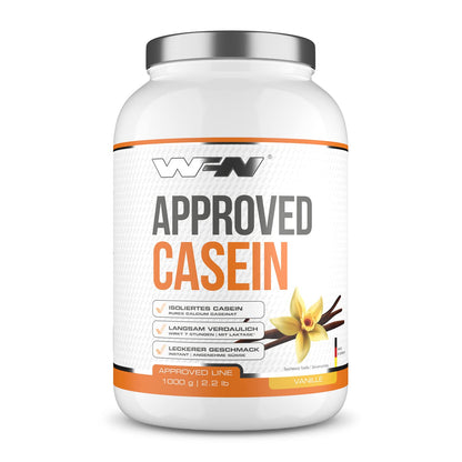 WFN Approved Casein - Neutro - 1 kg - Proteine della caseina con lattasi - Proteina in polvere cremosa - Molto solubile - Prodotto in Germania - Testato in laboratorio esterno