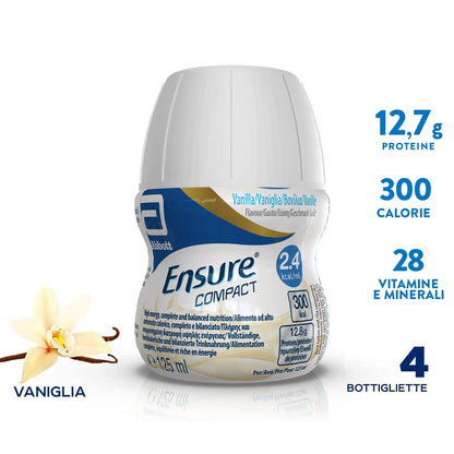 Ensure Compact Supplemento Alimentare Proteico formato Bevanda, Confezione 4x125ml, Gusto Vaniglia