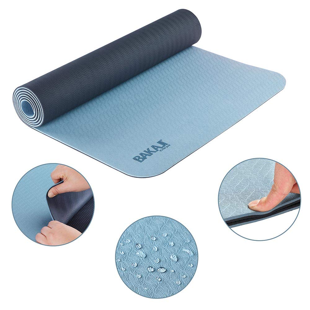 BAKAJI Tappetino Yoga in TPE Ecologioco Doppio Strato Antiscivolo Alta Densità Materassino Tappeto Allenamento Fitness Aerobica Palestra Ginnastica Dimensione 180 x 61 cm con Custodia