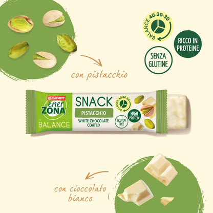 Enervit, Enerzona Protein Snack 40-30-30 Gusto Pistacchio, 10 Barrette Proteiche da 33gr Dieta a Zona con Proteine del Latte e Fibre, per Mantenere il Tono Muscolare, Senza Olio di Palma