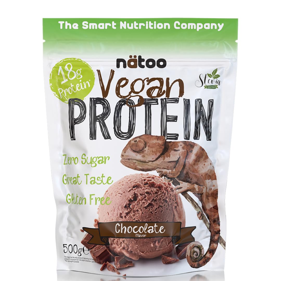 NÄTOO Proteine in Polvere Vegane - 500g Gusto Choco Nut senza Zucchero - Proteine in Polvere Isolate Vegetali provenienti dal Pisello e dal Riso - 18 grammi per Porzione - Proteine senza lattosio