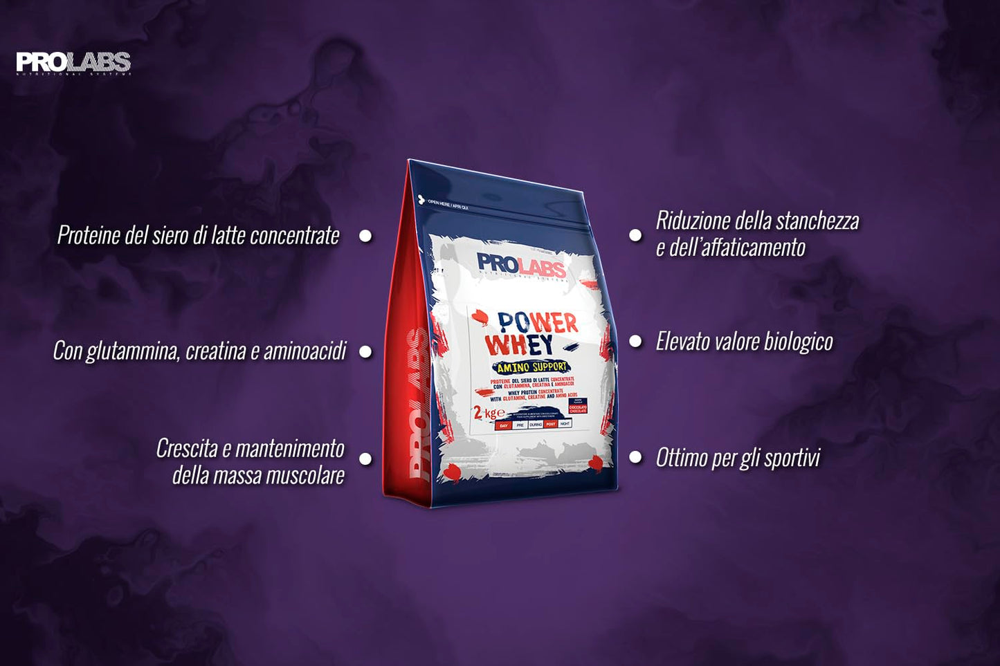 PROLABS POWER WHEY AMINO SUPPORT – 1 Kg - Cioccolato - Proteine del siero di latte – Con aminoacidi - Crescita della massa muscolare - Elevato valore biologico - Ottimo per gli sportivi