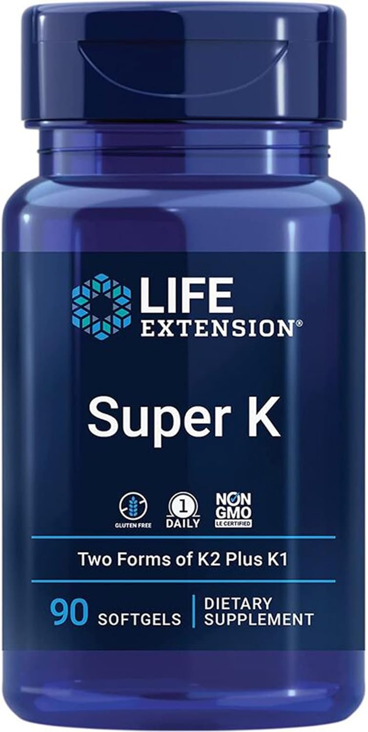 Life Extension, Super K, con MK-7, Depot, Altamente Dosato, 90 Capsule molli, Testate in Laboratorio, Senza Glutine, Senza Soia, Non OGM