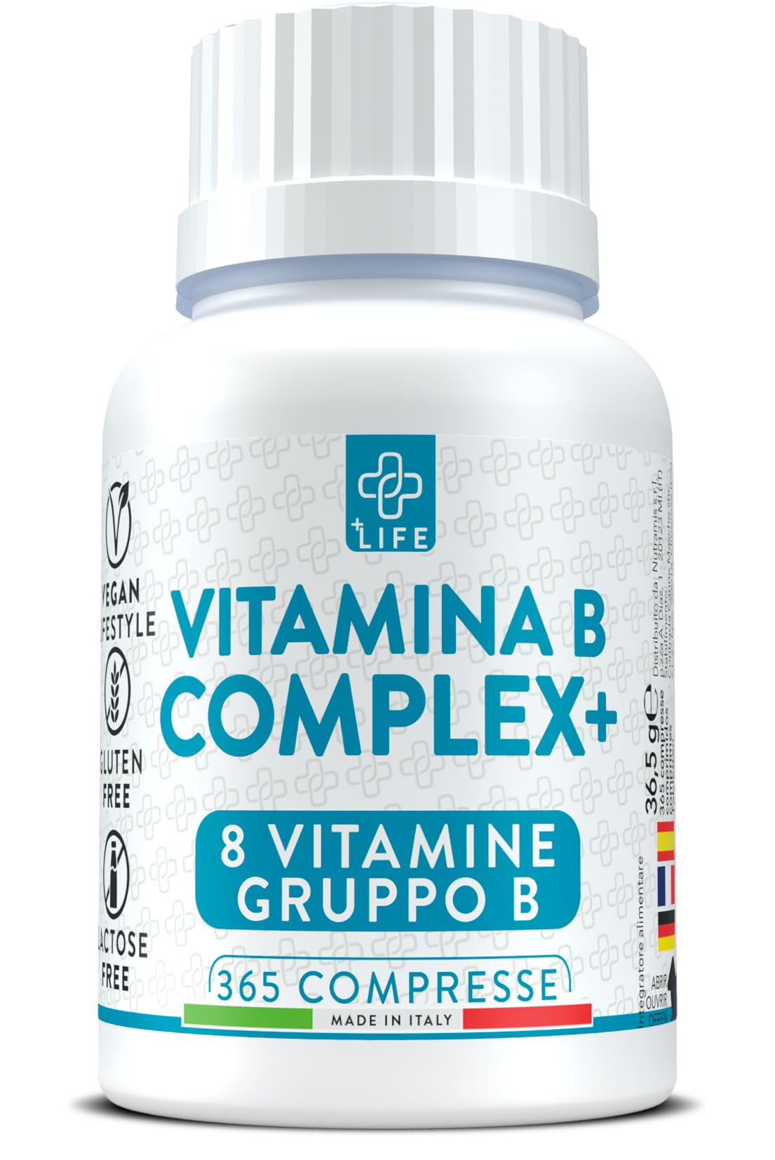 Vitamina B Complex Alto Dosaggio 365 Compresse PiuLife® Vitamina B6 B1 B2 B3 Niacina, B5, B8 Biotina, B9 Acido Folico, Vitamina B12, Vitamine Gruppo B Total Energia Capelli Difese Immunitarie