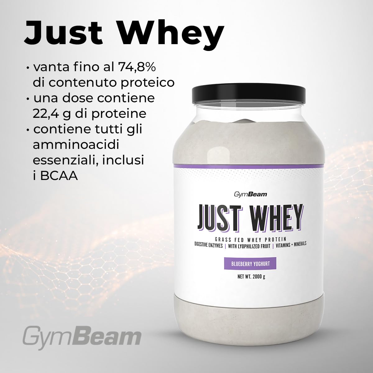 GymBeam Just Whey, Proteine in Polvere Multicomponente da Siero di Latte, Concentrato e Idrolizzato, 22,4g Proteine per Dose, con BCAA e Amminoacidi Essenziali (1000 g, Chocolate Milkshake)