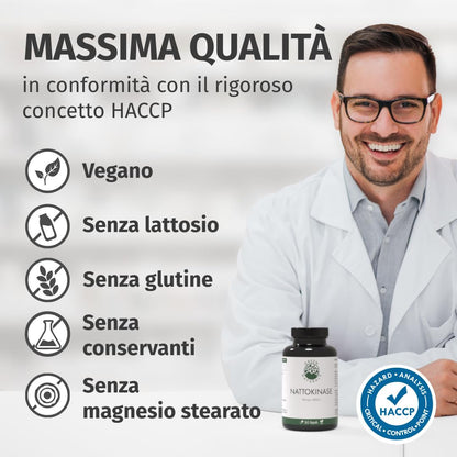 Nattokinase | 365 capsule | ad alto dosaggio | vegano | non OGM | 40.000 UFC/g | 100 mg per capsula | 1 anno di fornitura | Green Naturals®