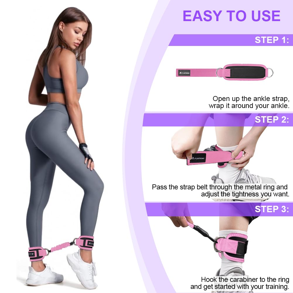 Flintronic Set di Fasce di Resistenza con Cinghie per Caviglia, Elastici Fitness Set, 3 Resistance Band, Bande Elastici Fitness, Attrezzatura per Allenamento Glutei per Fitness a Casa Yoga Pilates