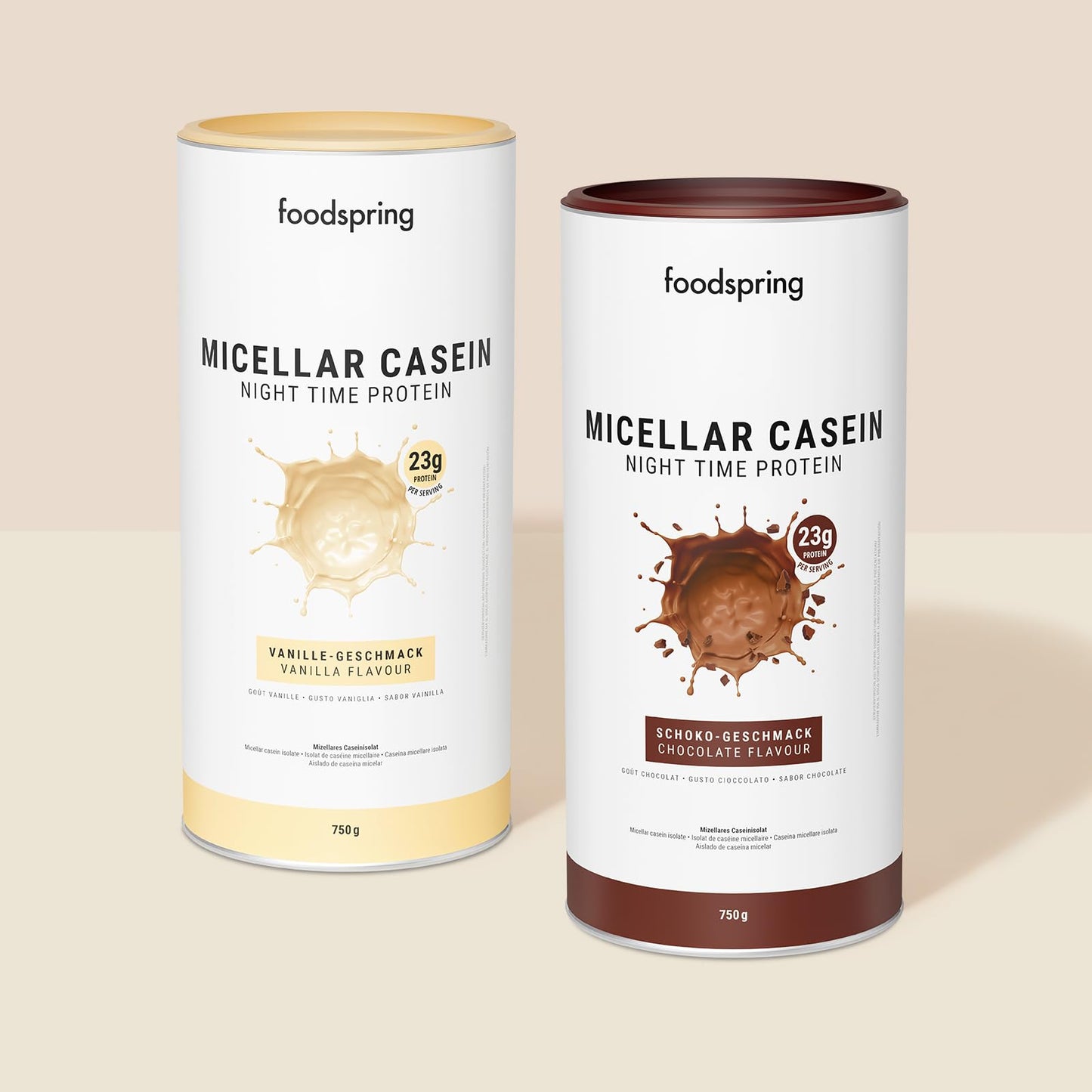 foodspring Caseina micellare per recupero notturno - Caseine proteine favorisce crescita e recupero muscolare - 23g di proteine caseina per frullato e senza zucchero (750g | Cioccolato)