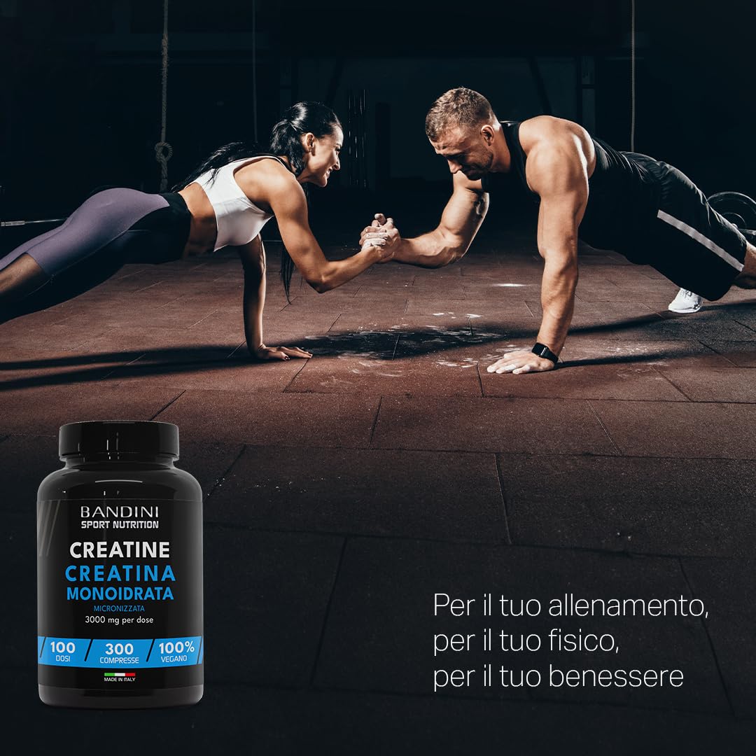 Bandini® Creatina Monoidrata 3.000mg, Creatina Vegana 300 Compresse (Scorta per +3 Mesi), Creatina Monoidrato Micronizzata, Creatine Monohydrate, Pre Intra Post Workout, Allenamento, Palestra