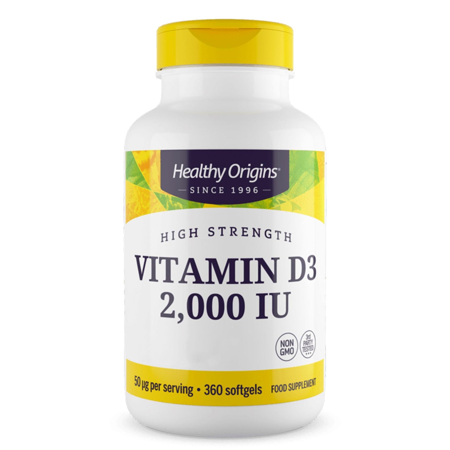 Healthy Origins, Vitamina D3, 2.000 UI, Depot 2-Day-Dose, 360 Capsule, Testato in Laboratorio, Senza Glutine, Senza Soia, non OGM, Dose di 2 giorni di Vitamina D