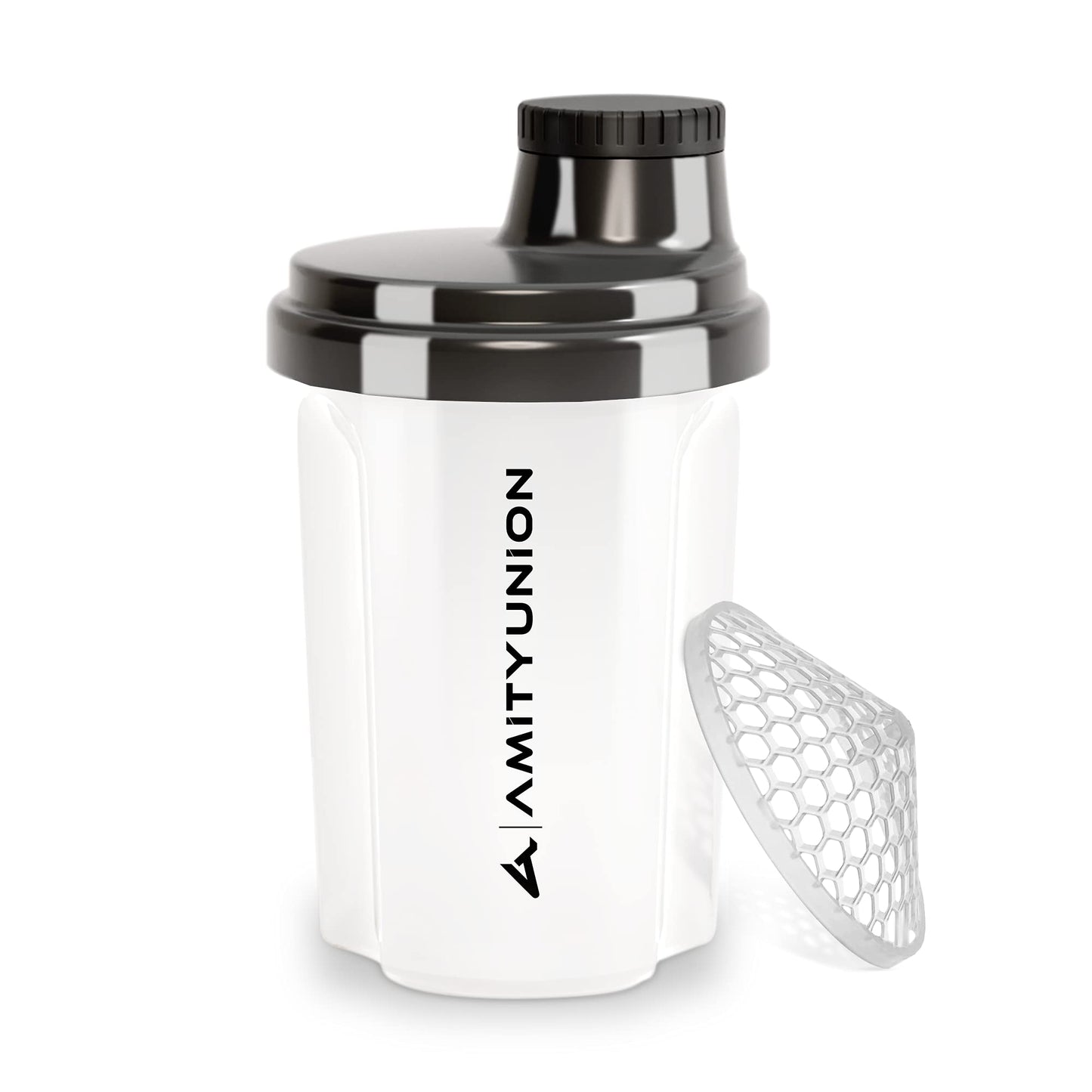 AMITYUNION Shaker per proteine 300 ml Heaven a prova di perdite, senza BPA con setaccio cliccabile e scala per frullati cremosi di siero di latte, shaker per proteine, originale in Fumo nero