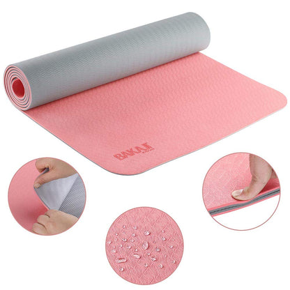 BAKAJI Tappetino Yoga in TPE Ecologioco Doppio Strato Antiscivolo Alta Densità Materassino Tappeto Allenamento Fitness Aerobica Palestra Ginnastica Dimensione 180 x 61 cm con Custodia