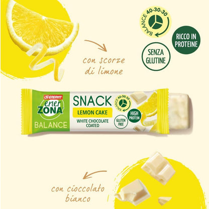 Enervit, Enerzona Protein Snack 40-30-30 Gusto Lemon Cake, 30 Barrette Proteiche da 33gr Dieta a Zona con Proteine del Latte e Fibre, per Mantenere il Tono Muscolare, Senza Olio di Palma