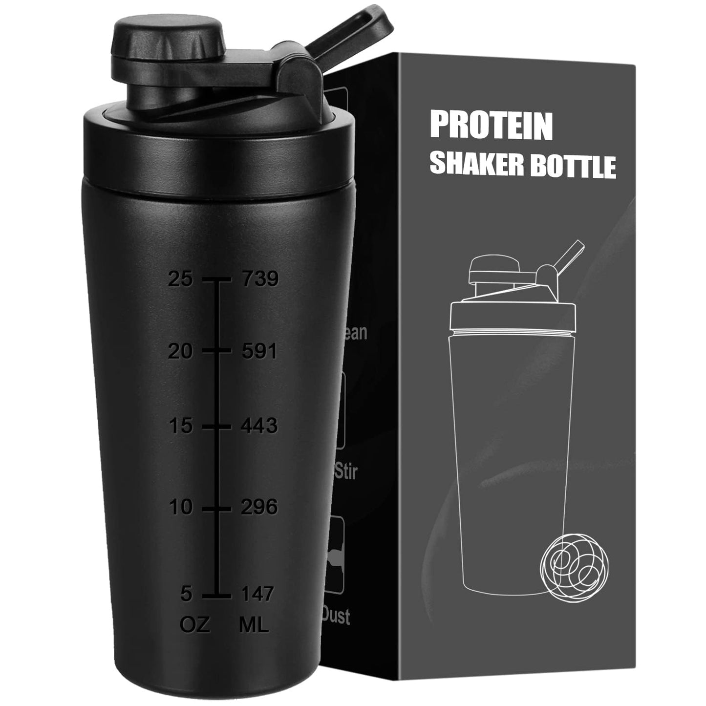 ROCKY&CHAO Shaker per Proteine Bottiglia in Acciaio Inossidabile Bottiglia di proteine Coppa Sport 700 ml + 200 ml（Acciaio inossidabile）