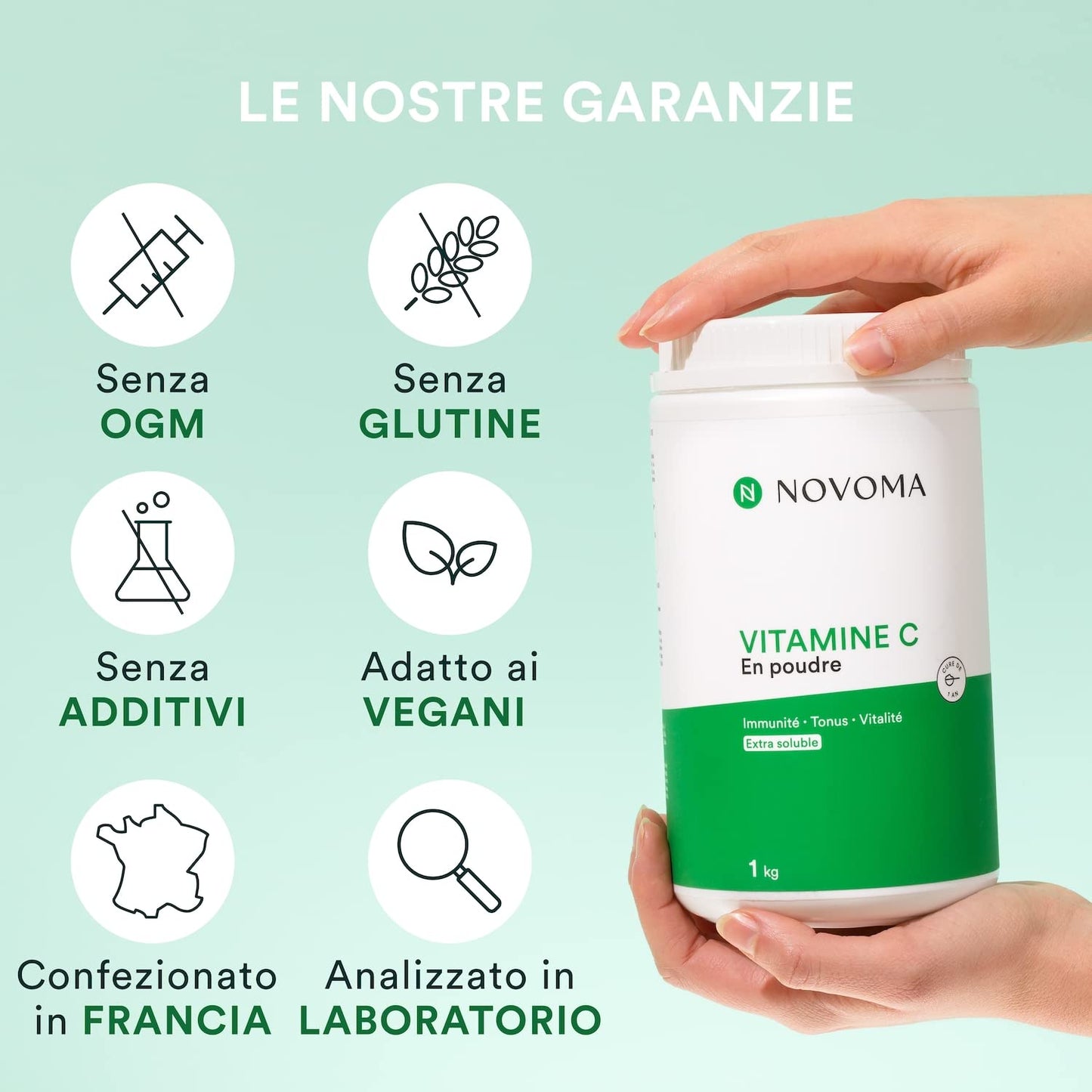 NOVOMA Vitamina C Polvere Pura 500 g, 1000mg Vitamina C per dose, Acido Ascorbico Puro in Polvere Ultra Fine, Sistema Immunitario e Stanchezza, Cucchiaio di Misurazione Incluso (ex Nutrivita)