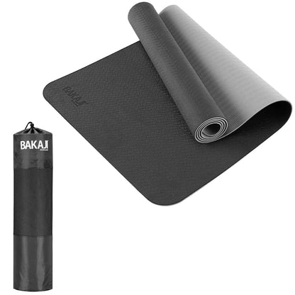 BAKAJI Tappetino Yoga in TPE Ecologioco Doppio Strato Antiscivolo Alta Densità Materassino Tappeto Allenamento Fitness Aerobica Palestra Ginnastica Dimensione 180 x 61 cm con Custodia