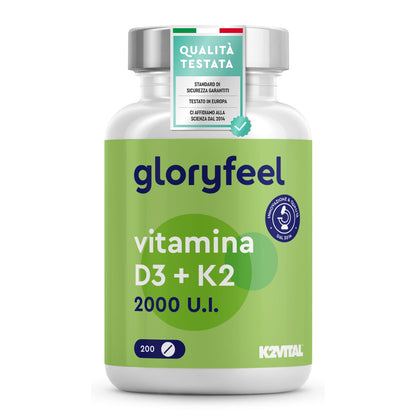 Vitamina D3 K2, Vitamina D, Qualità Premium K2VITAL®, 200 Compresse, Vitamina D3 2000 UI + 100 µg Vitamina K, Supporta Ossa, Denti, Articolazioni e Sistema Immunitario, Formula Ottimale