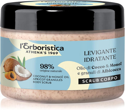 L'Erboristica Athena's - Scrub Corpo Idratante e Vellutante - Crema Corpo Esfoliante e Levigante con Olio di Cocco, Olio di Monoi e Granuli di Albicocca - 200 ml