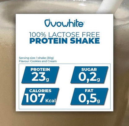 Ovowhite 100% Egg Protein Shake Lactose Free/Gluten Free/Sugar Free - Proteine in Polvere Isolate dell'Uovo Istantanea (Cookies & Cream, 800 g)