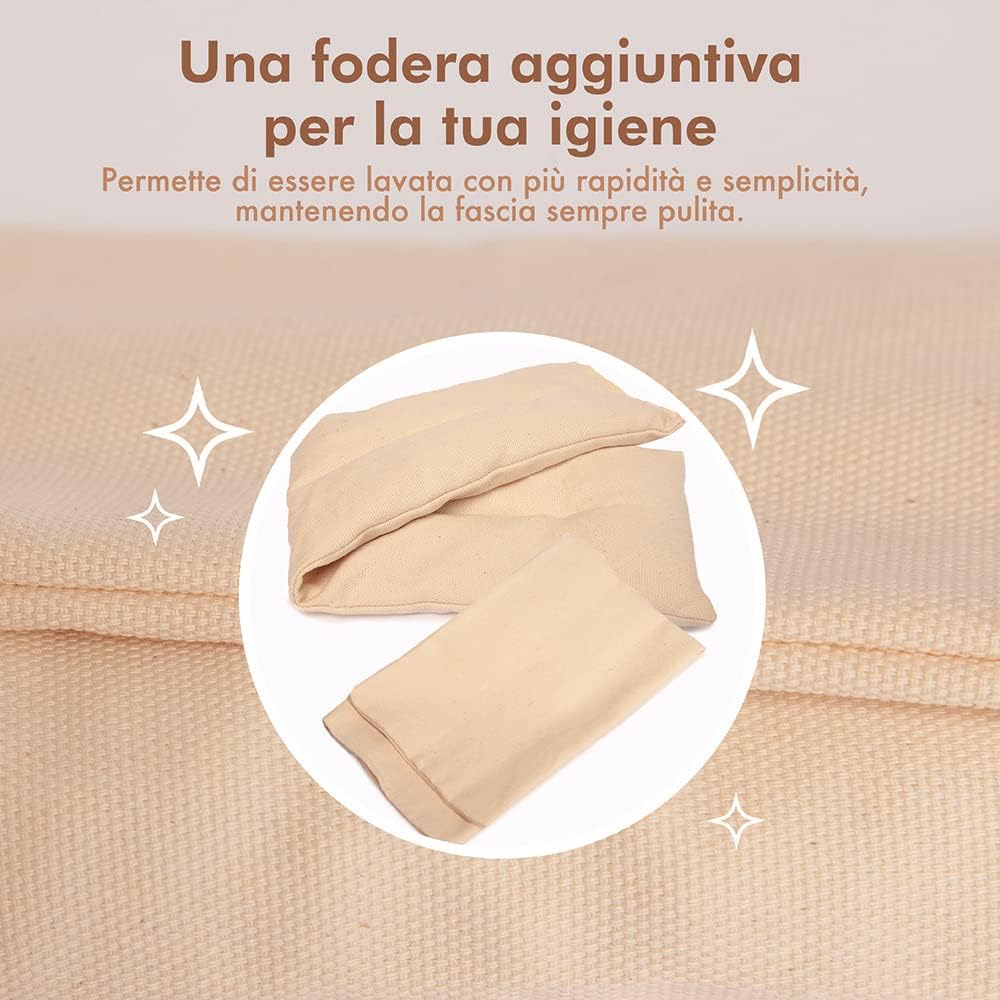 Cuscino ai Noccioli di Ciliegia + Fodera Aggiuntiva, in Cotone Biologico MADE IN ITALY - Certificato GOTS, Fascia Termica per Dolore Cervicale, Collo, e Spalle Riscaldabile in Microonde