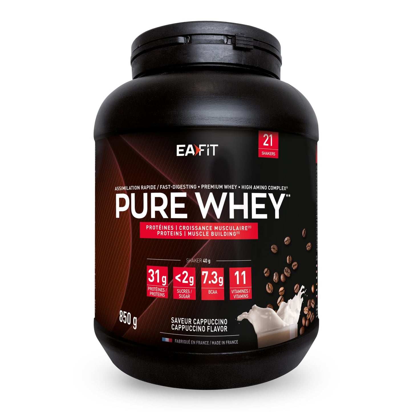 Proteine Whey Pure Whey EAFIT, 850g, Proteine in Polvere del Siero del Latte, Gusto Intense Vaniglia, Aminoacidi ed Enzimi Digestivi, Proteine Massa Muscolare, Assimilazione Rapida, Whey Protein