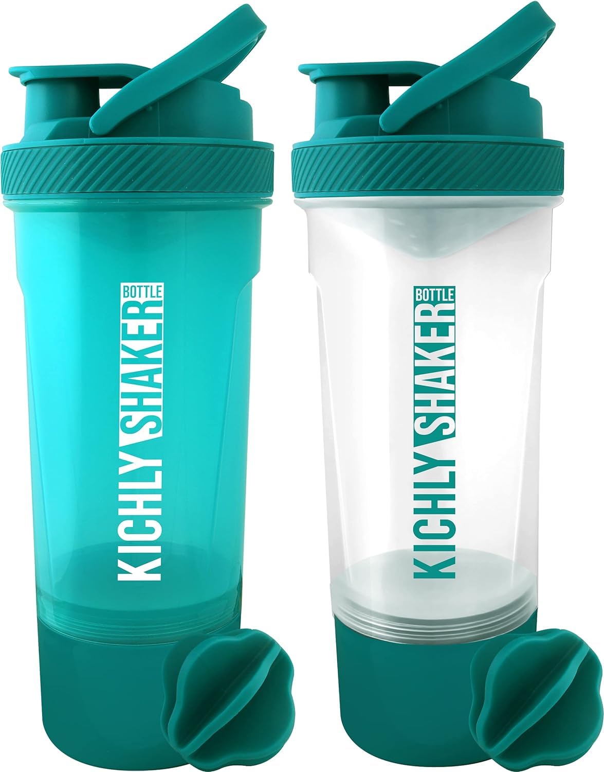 KICHLY 2 Pacco Bottiglia Shaker per Proteine Classico con Shaker Ball (700 ml) e Contenitore per Conservare Gli Integratori – Perfetto Compagno di Palestra (Nero)