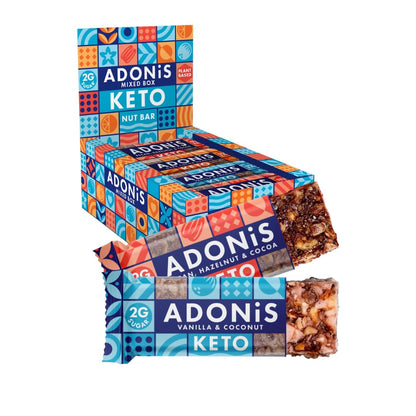 Confezione Mista di Barrette Keto Adonis | 16 Barrette| Vegano & 100% Naturale | Senza Glutine, Senza Zuccheri, Senza Olio di Palma, Senza Lattosio | Snack Dieta Chetogenica