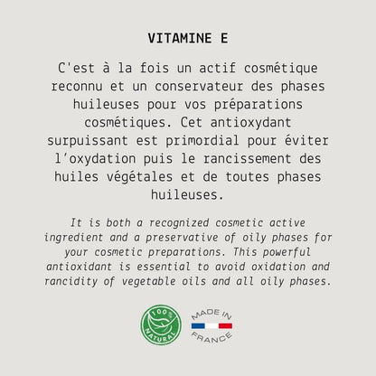 Vitamina E - Tocoferolo - Attivo cosmetico - Conservante e antiossidante - 100% origine vegetale pura - MY COSMETIK - 5 ml