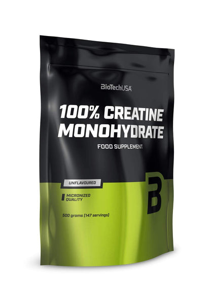 BioTechUSA 100% Creatine Monohydrate | Creatina di grado farmaceutico | Micronizzata | Vegan | Senza glutine, confezione classica a contenitore in plastica, 500 g