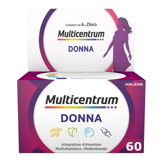 Multicentrum Donna Integratore Multivitaminico completo per donna, con Vitamina D, K, Acido Folico, Calcio, Ferro, per combattere stanchezza e affaticamento, 60 Compresse