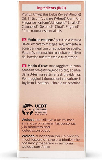 Weleda olio massaggio perineale, prodotto cosmetico per massaggi perineo pre e post gravidanza, trattamento specifico per il pavimento pelvico, dermatologicamente testato (1x50 ml)