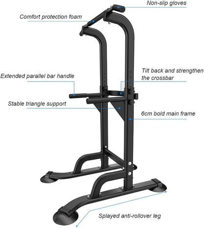 sogesfurniture Power Tower, Dip Station, Sbarra per trazioni,Fitness Multifunzione per Flessioni Trazioni Fitness e Addominali,Altezza Regolabile da 165-210 cm, BHEU-PSBB005