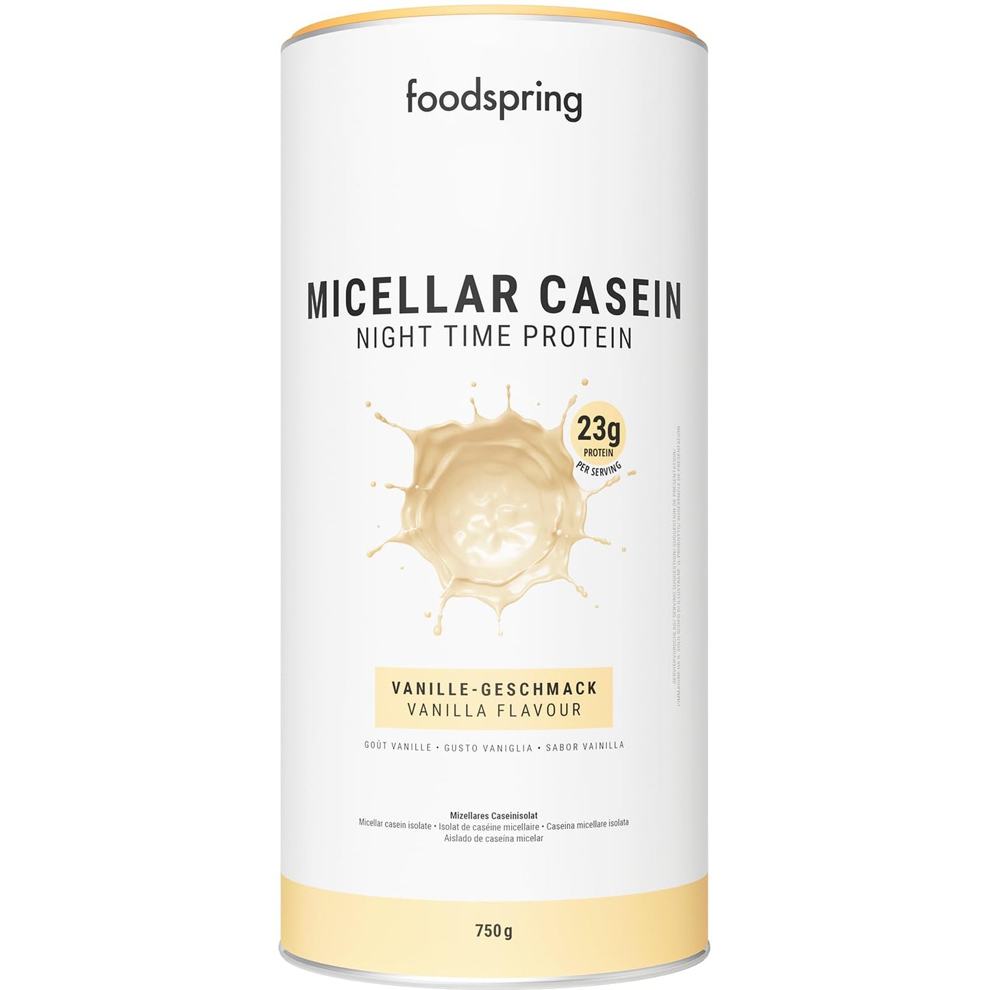 foodspring Caseina micellare per recupero notturno - Caseine proteine favorisce crescita e recupero muscolare - 23g di proteine caseina per frullato e senza zucchero (750g | Cioccolato)