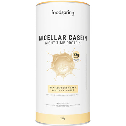 foodspring Caseina micellare per recupero notturno - Caseine proteine favorisce crescita e recupero muscolare - 23g di proteine caseina per frullato e senza zucchero (750g | Cioccolato)