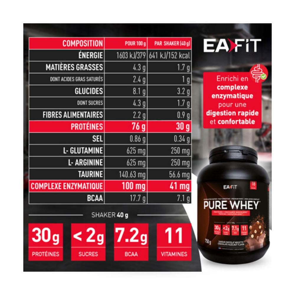 Proteine Whey Pure Whey EAFIT, 850g, Proteine in Polvere del Siero del Latte, Gusto Intense Vaniglia, Aminoacidi ed Enzimi Digestivi, Proteine Massa Muscolare, Assimilazione Rapida, Whey Protein