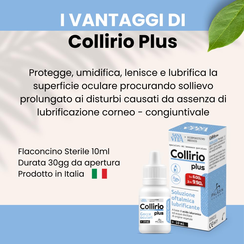 Sanavita - Collirio Plus, 0.4% di Acido Ialuronico Flaconcino pluridose 10ml